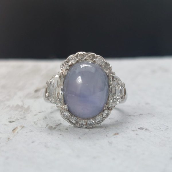 Vintage Cabochon Sapphire and Diamond Ring, 8cts