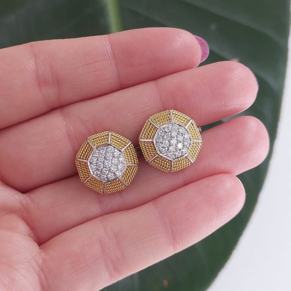 Vintage Diamond Set Octagon Clip Earrings, 0.60ct 