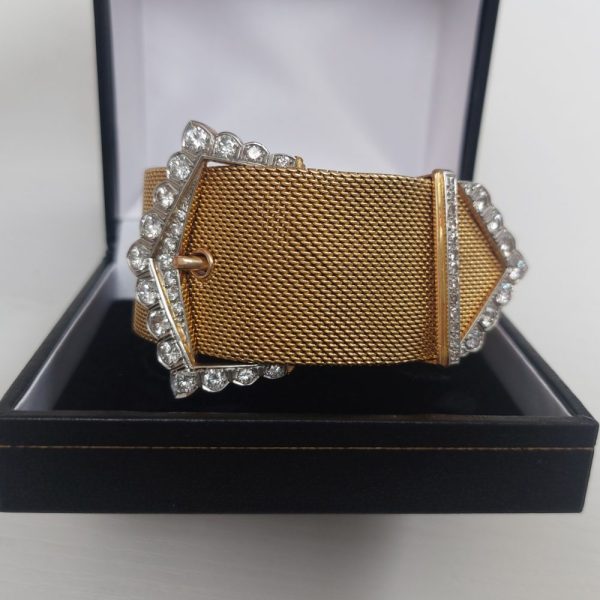 Vintage Retro Diamond Buckle Bracelet, 5 carats