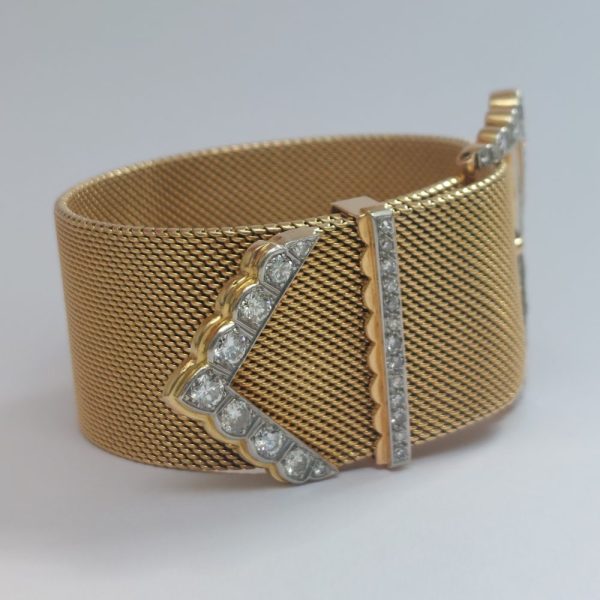 Vintage Retro Diamond Buckle Bracelet, 5 carats