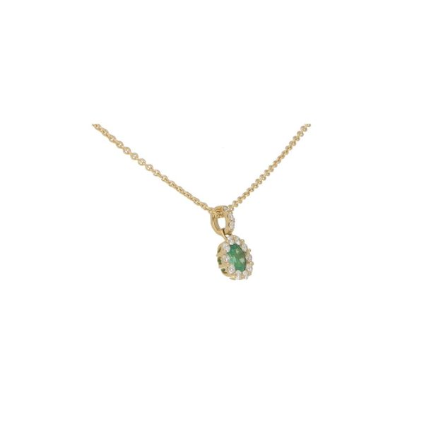 0.34ct Emerald and Diamond Cluster Pendant in 18ct Yellow Gold