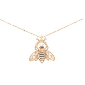 18ct Rose Gold Queen Bee Pendant with White and Black Diamonds