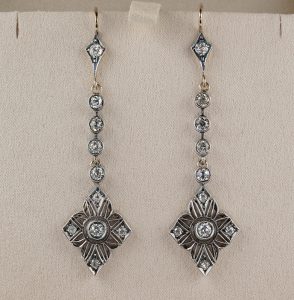 Art Nouveau 2.90ct Old Mine Cut Diamond Drop Earrings