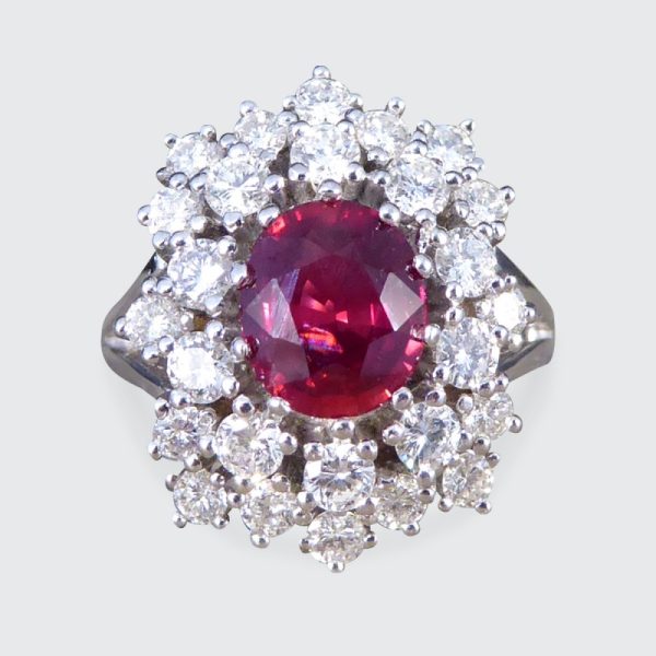 1.80ct No Heat Ruby and Diamond Double Cluster Ring
