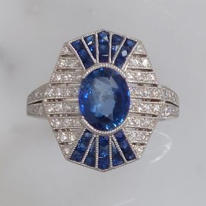 Art Deco Inspired 2.11ct Sapphire and Diamond Cluster Dress Ring