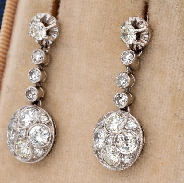 Antique Art Deco Old Cut Diamond Drop Earrings, 2.40 carats