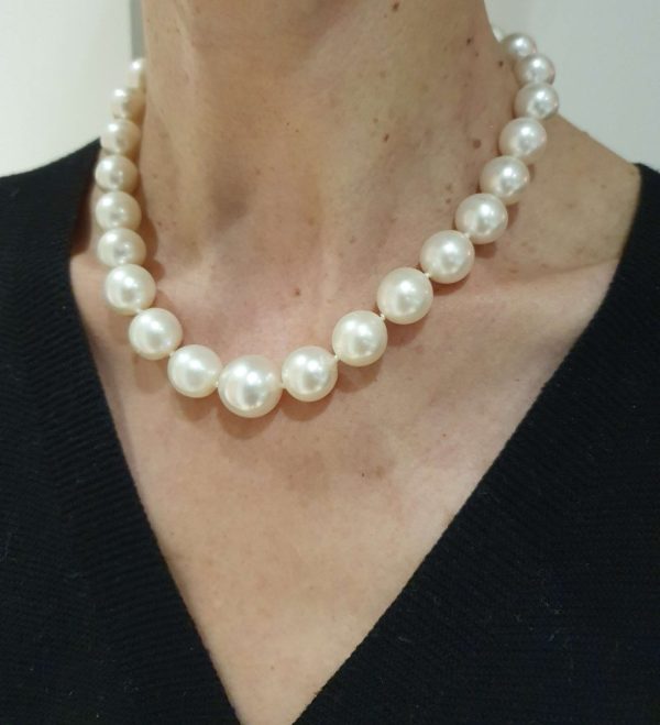 Vintage South Sea Pearl Graduated Necklace worn at 16 inches long
