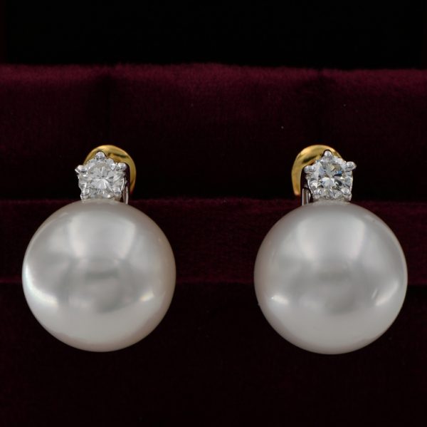 14.5mm South Sea Pearl and Diamond Earrings