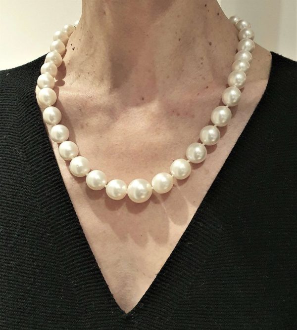 Vintage South Sea Pearl Graduated Necklace worn at 20 inches long