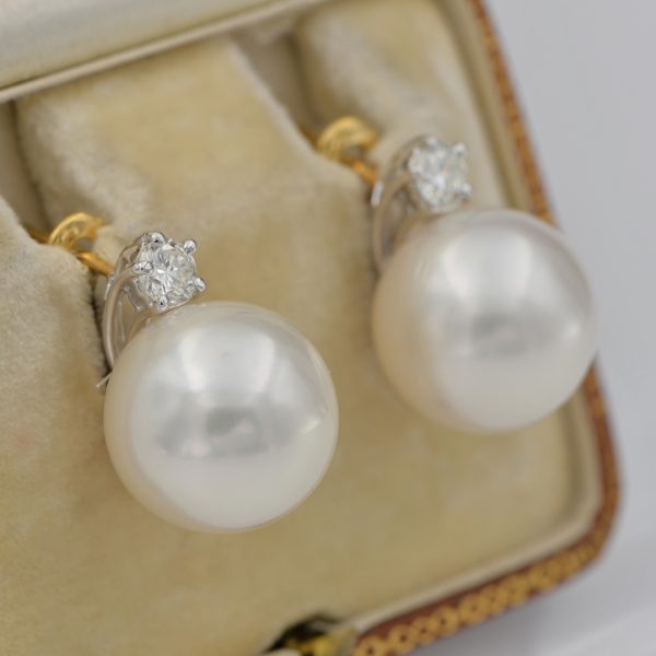 14.5mm South Sea Pearl Earrings with 0.60ct Diamond Solitaire Stud Tops