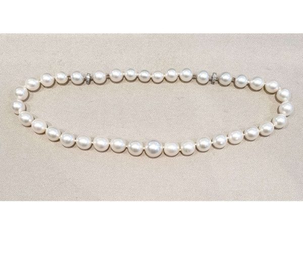 Vintage South Sea Pearl Graduated Necklace with two diamond clasps