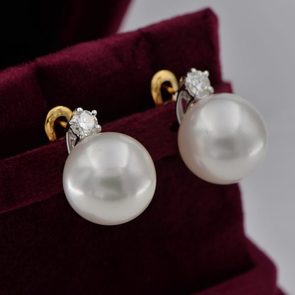 14.5mm South Sea Pearl Earrings with 0.60ct Diamond Solitaire Stud Tops