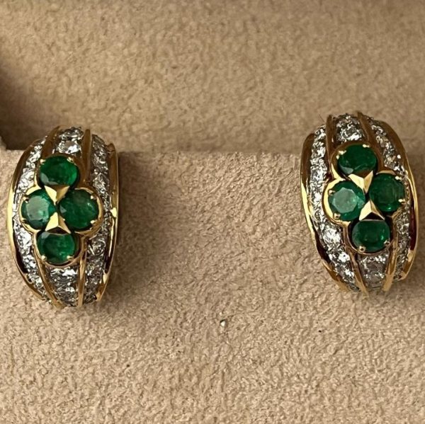 Vintage Van Cleef Arpels Emerald and Diamond Earrings Signed by Verger Freres