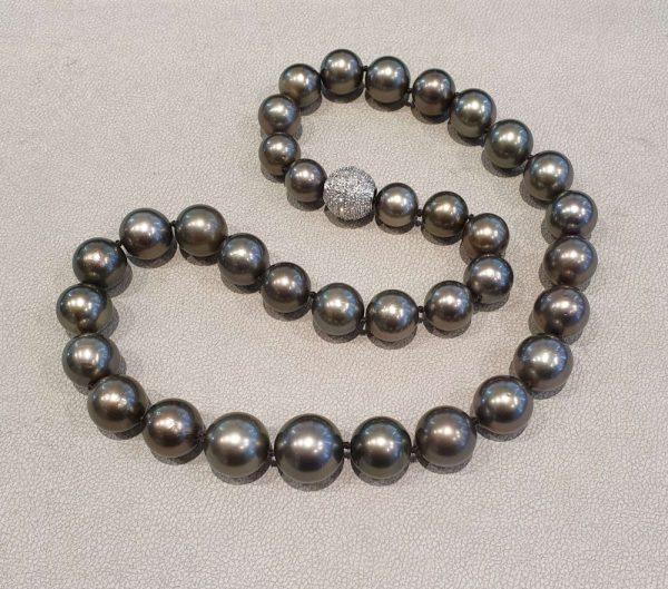 Vintage Tahitian Pearl Necklace with Diamond Ball Clasp