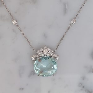 12.08ct Oval Aquamarine Pendant with Diamonds