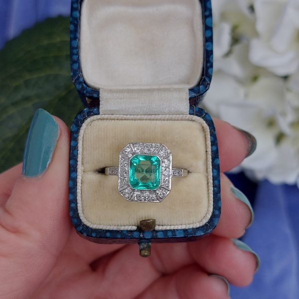 Art Deco emerald engagement ring
