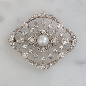 Belle Epoque Pearl and Diamond Brooch