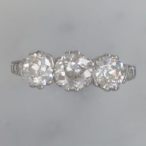 Old Cut Diamond Trilogy Engagement Ring in Platinum, 1.80 carat total