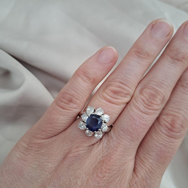 2ct Natural No Heat Sapphire and Diamond Cluster Dress Ring