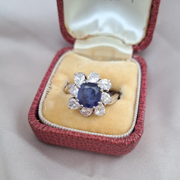 2ct Natural Sapphire and Diamond Cluster Dress Ring