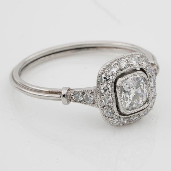 Art Deco Style 0.60ct Cushion Cut Diamond Cluster Engagement Ring