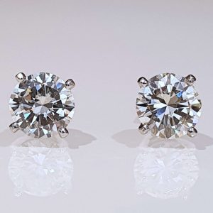 Vintage 1950s Diamond Solitaire Stud Earrings, 3.77 carat total