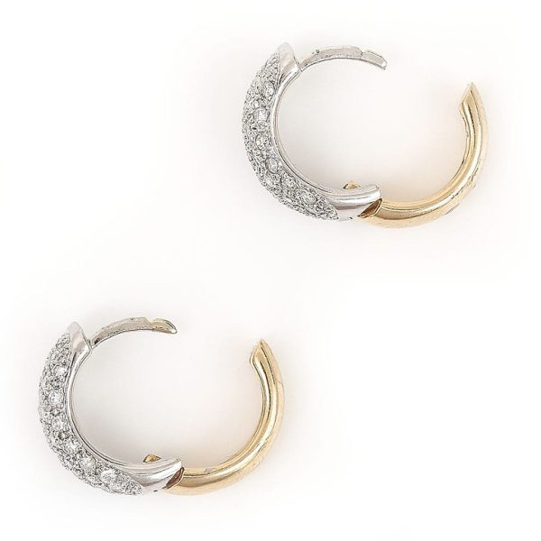 Vintage 1ct Diamond Huggie Hoop Earrings in 14ct White and Yellow Gold