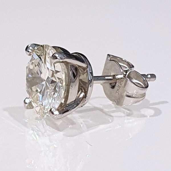 Vintage 1950s Single Stone Diamond Solitaire Stud Earrings, 3.77 carat total