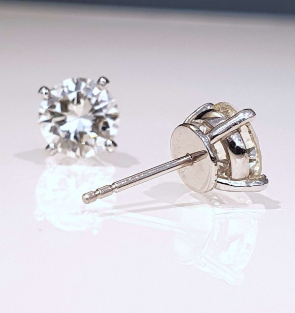 Vintage 3.77ct Single Stone Diamond Solitaire Stud Earrings in Platinum