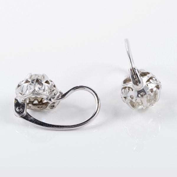 Art Deco 1.60ct Old Mine Cut Diamond Solitaire Drop Earrings