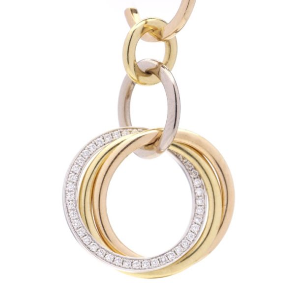 Vintage Cartier Tri Colour Gold and Diamond Hoop Drop Earrings