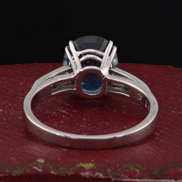 Certified 3.31ct Natural No Heat Sapphire Solitaire Engagement Ring with Baguette Diamond Shoulders in 18ct White Gold
