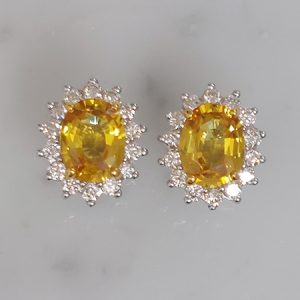 4.20ct Oval Yellow Sapphire and Diamond Cluster Earrings