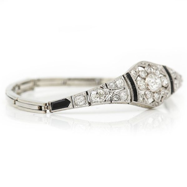 Art Deco 2ct Old Mine Cut Diamond and Onyx Bracelet