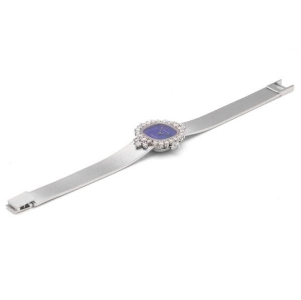 Zenith Movado 18ct White Gold Manual Watch with Lapis Lazuli Dial and Diamond Bezel, 2.14 carat total