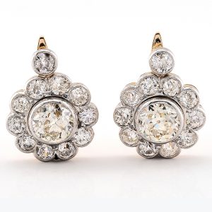 Edwardian Antique Diamond Cluster Drop Earrings, 6.40 carats