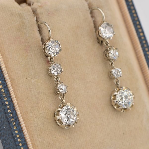 Art Deco 3.60ct Old European Cut Diamond Drop Earrings