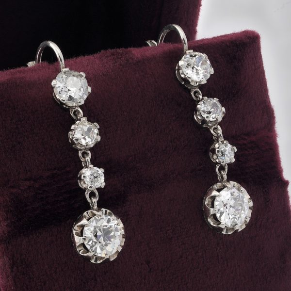 Art Deco 3.60ct Old European Cut Diamond Drop Earrings
