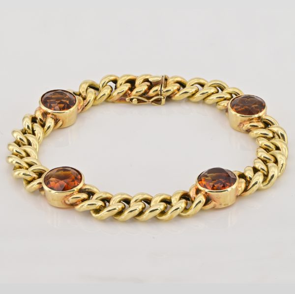 Vintage 12cts Madeira Citrine 14ct Yellow Gold Curb Link Bracelet