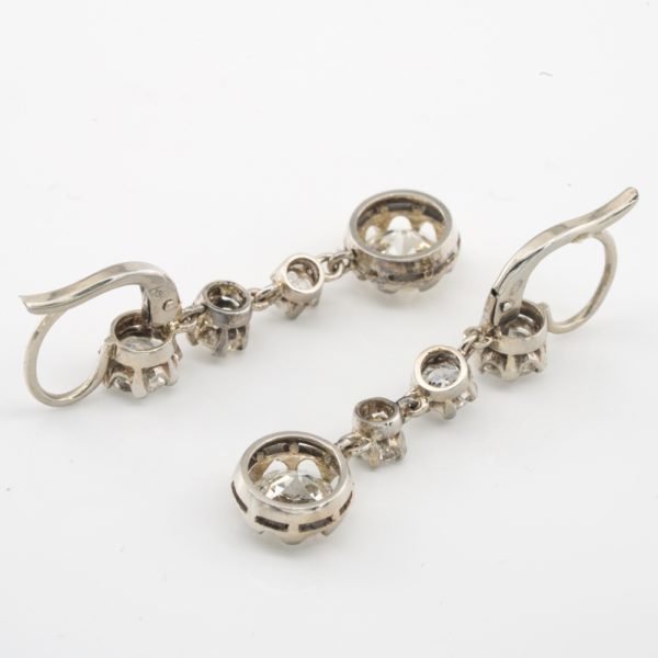 Art Deco Old European Cut Diamond Drop Earrings, 3.60 carat total