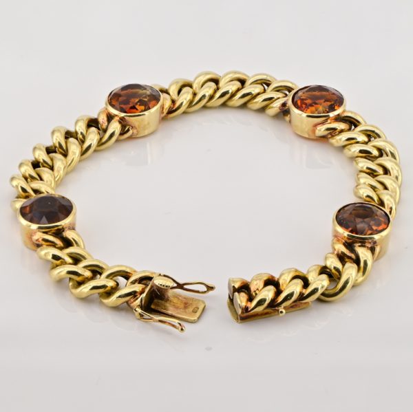 Vintage 12cts Madeira Citrine 14ct Yellow Gold Curb Link Bracelet