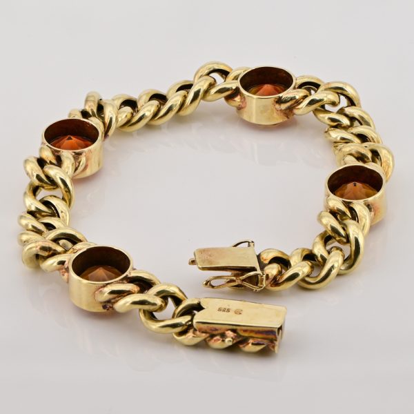 Vintage 14ct Yellow Gold Curb Link Bracelet set with 4 Madeira Citrine 12 carats