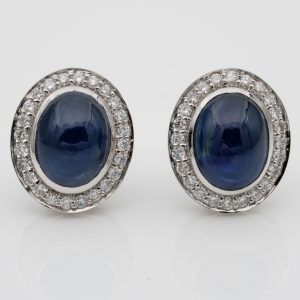 Vintage 6.50ct Cabochon Sapphire and Diamond Cluster Earrings