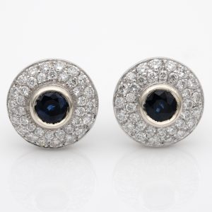 Vintage 1.10ct Natural Sapphire and Diamond Cluster Earrings