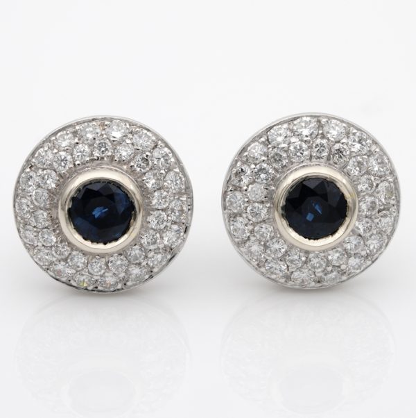 Vintage 1.10ct Natural Sapphire and Diamond Cluster Earrings