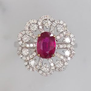 Certified No Heat 1.17ct Ruby and Diamond Cluster Dress Ring