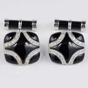 Art Deco Black Onyx and Diamond Cufflinks