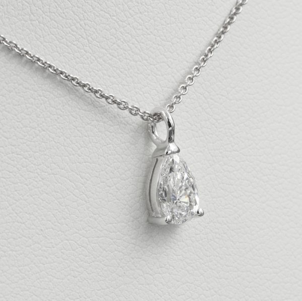 Single Stone 0.75ct Pear Cut Diamond Solitaire Pendant with Chain