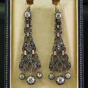 Georgian Antique 4.50ct Old Mine Cut Diamond Chandelier Earrings