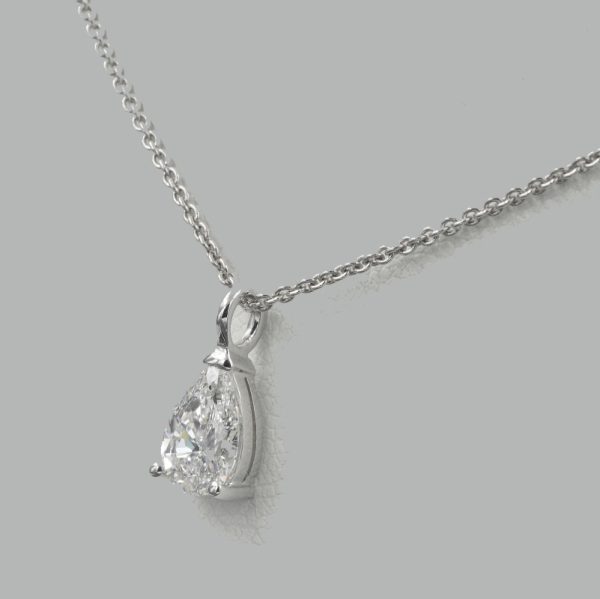Single Stone 0.75ct Pear Cut Diamond Solitaire Pendant with Chain in 18ct White Gold
